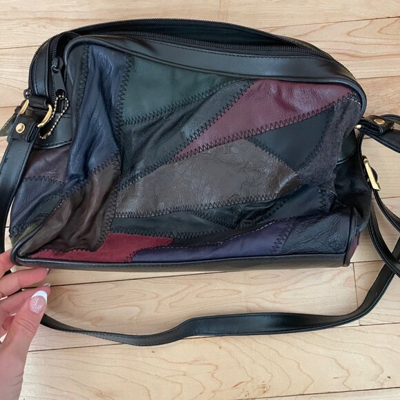 Vintage 90s Maggie Lawrence Patchwork Leather Crossbody Bag Boho Shoulder Purse - Picture 5 of 10